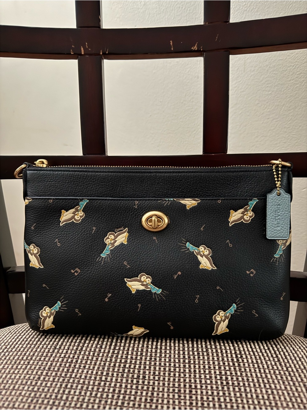 Coach Black Leather Crossbody with Musical Owl Motif